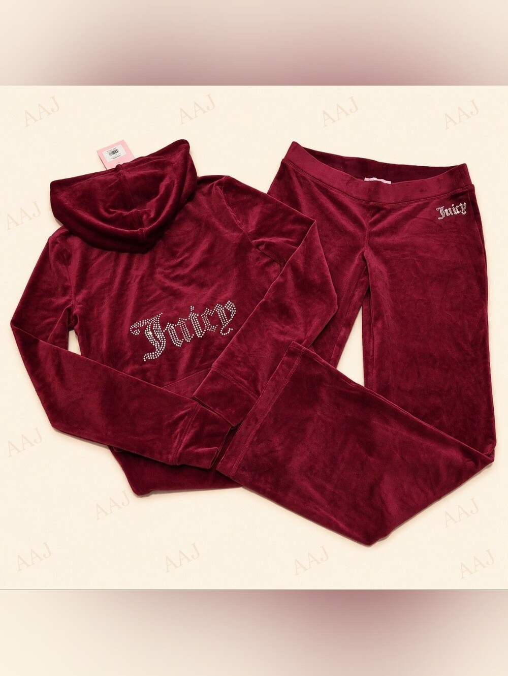 Juicy Couture Dark Crimson Red Zip Hoodie & Pants Set - S